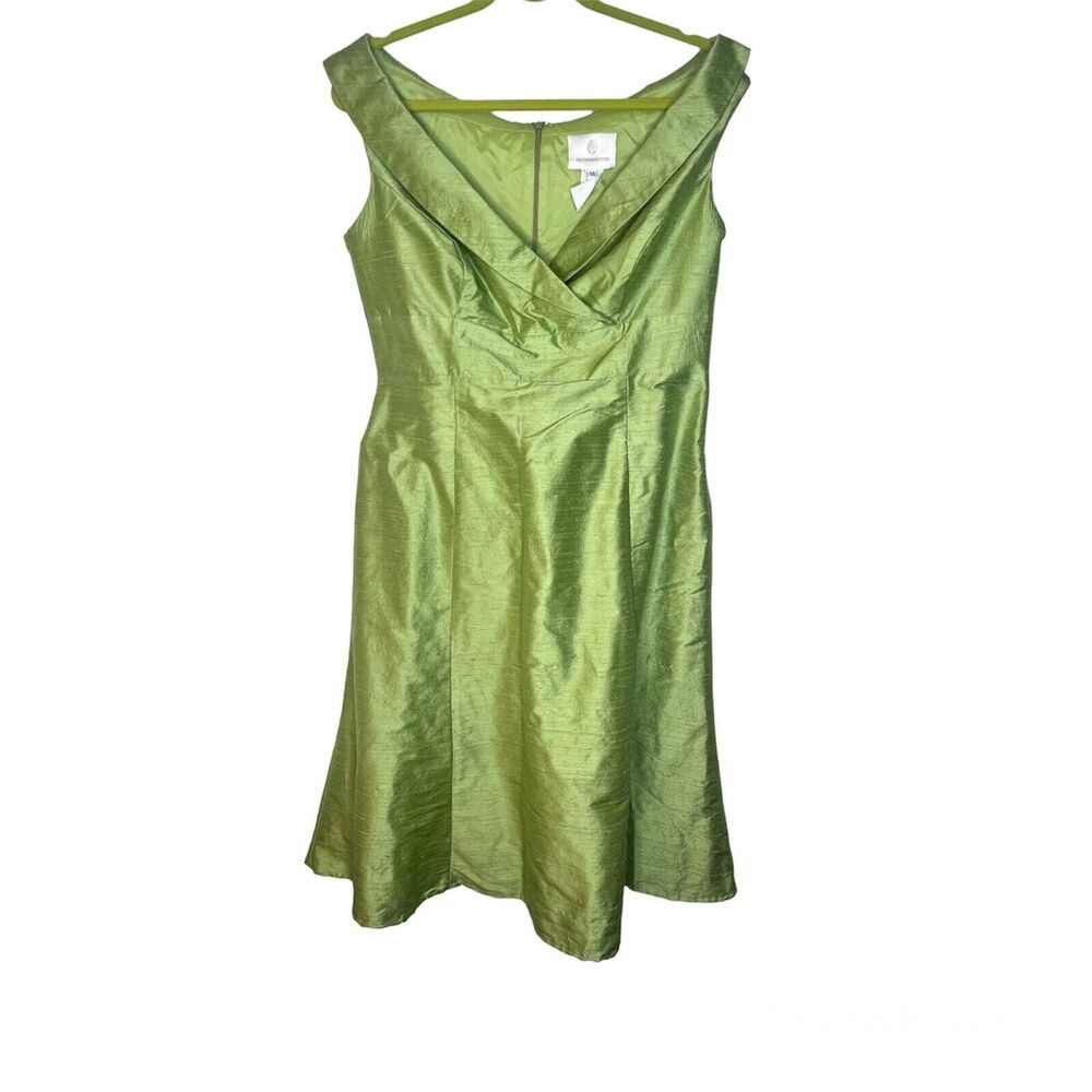 Watters & Watters Green 100% Silk Portrait Collar Cocktail Dress size 14